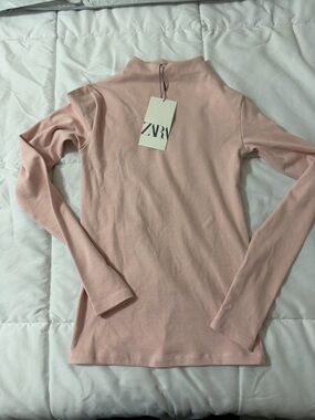 Pull&Bear Light Pink Long Sleeve Mock Neck Top